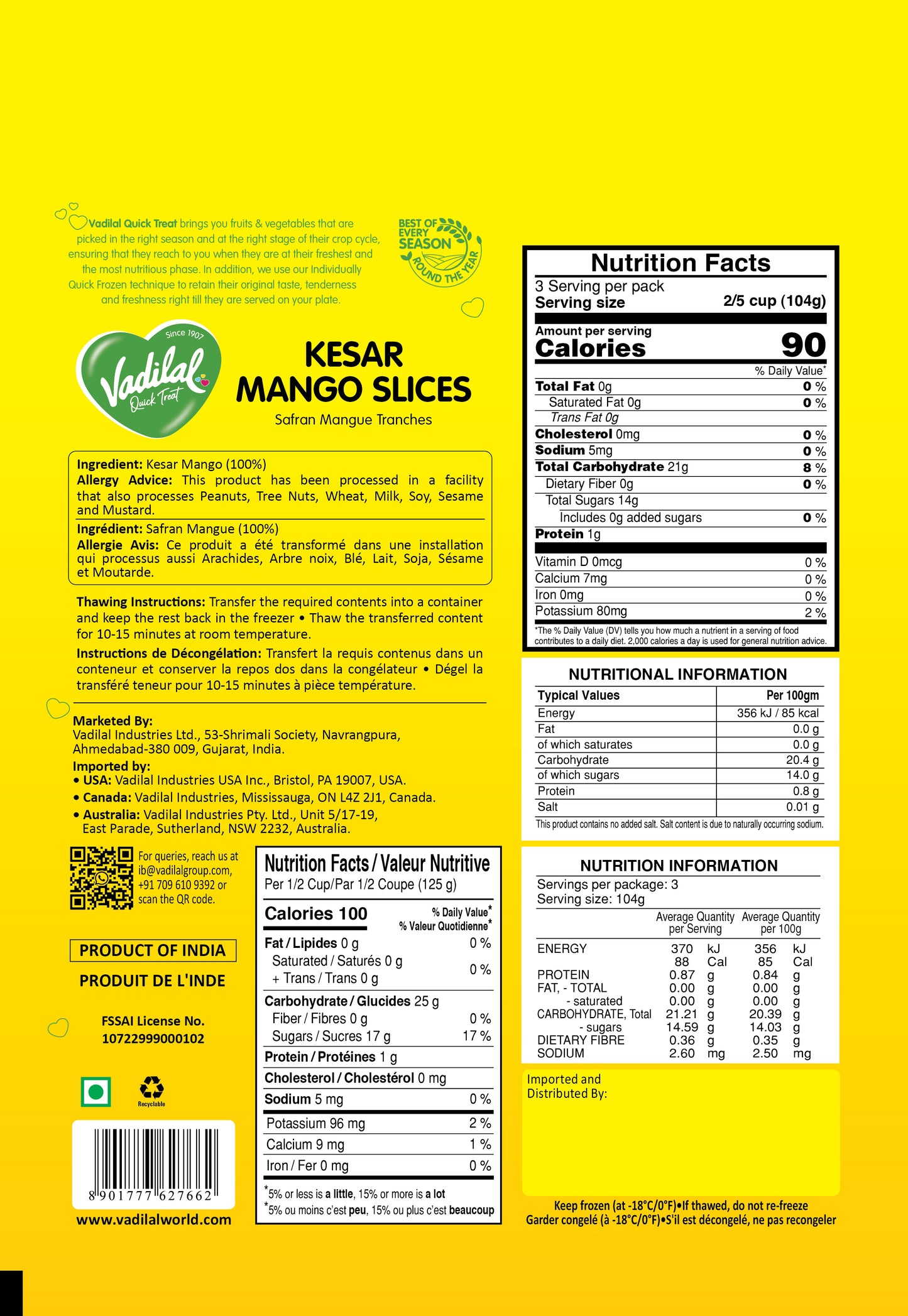 Kesar Mango Slices – Vadilal Quick Treat